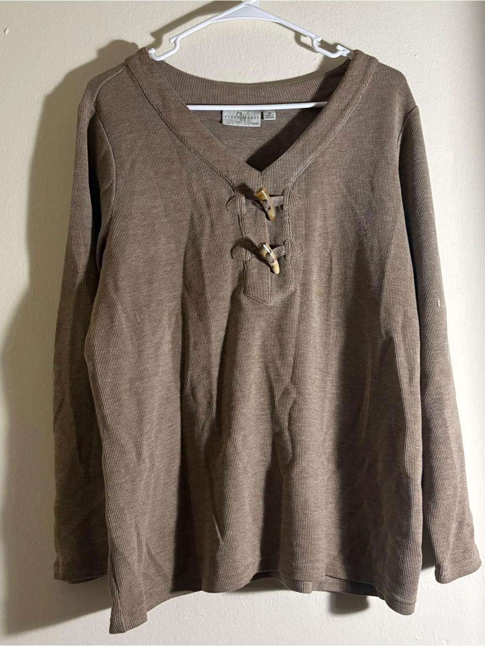 Women's Taupe V-Neck Toggle Studio Works Sweater Size 1X